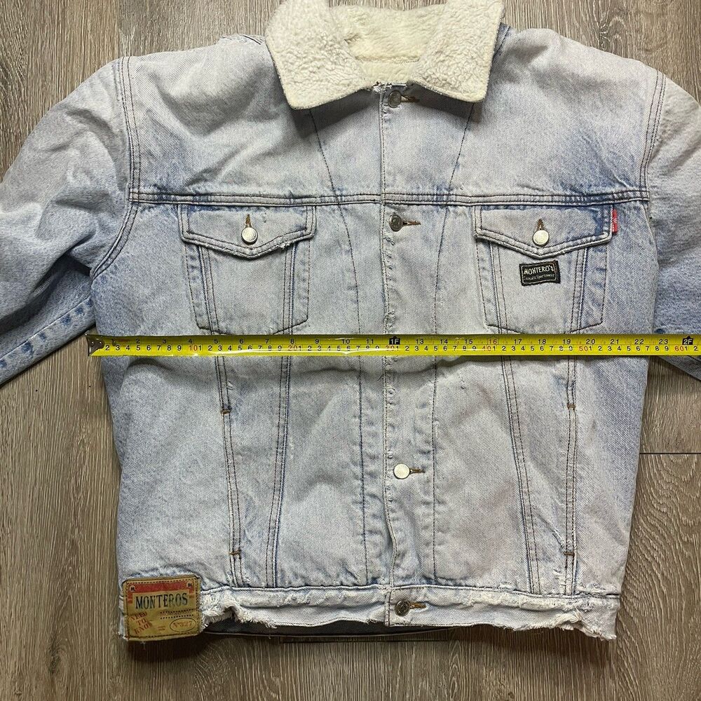 Vintage Montero’s Denim Trucker Jacket Men Large Sherpa Lined Thrashed - Picture 3 of 7